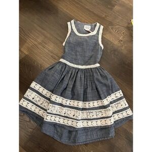 Kaisely Girls Blue Chambray Crochet Lace Open Back Dress Size 7 Sleeveless Boho